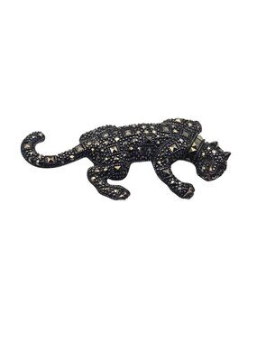 Vintage 925 Sterling Silver Marcasite Panther Slide Pendant Ruby Eyes